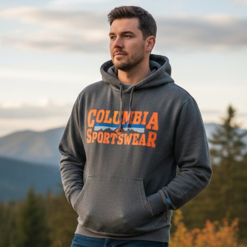Columbia Grey & Orange Logo Pullover Hoodie - Men's XL
